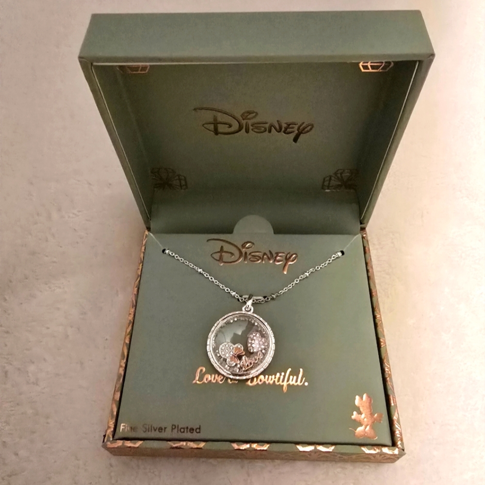Disney Minnie Mouse Rose Pendant Charm Life is Bowtiful Necklace